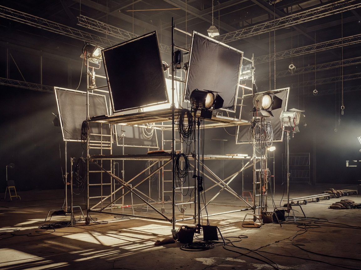 Film Lighting Setup in Dark Studio