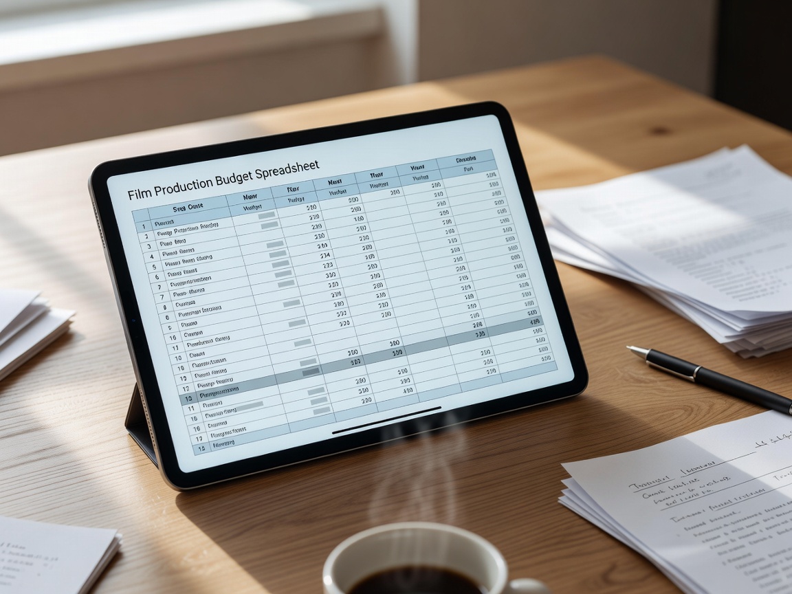 Film Production Budget Spreadsheet on Tablet